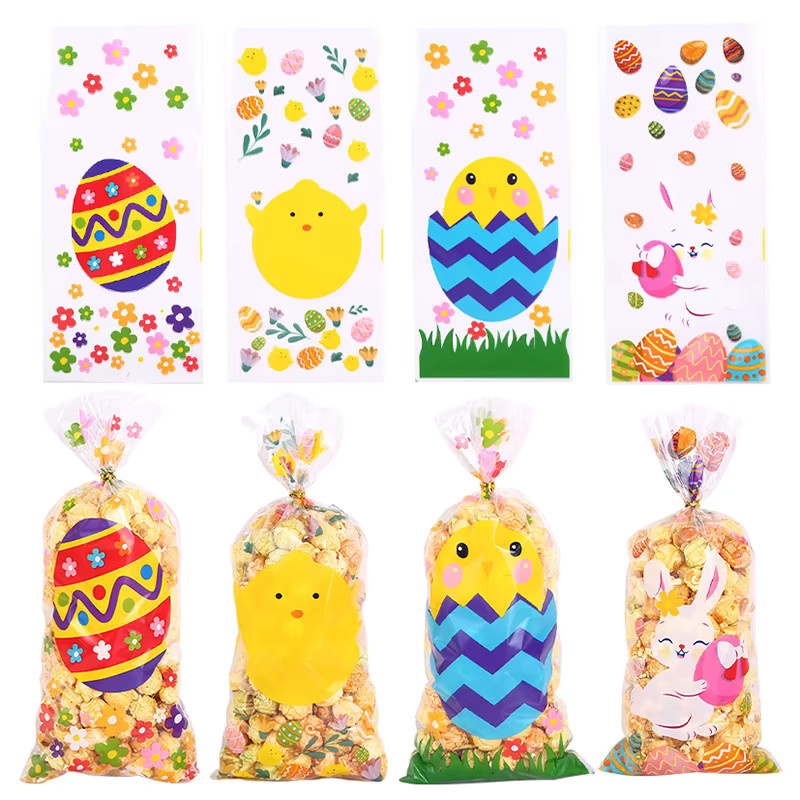 50 Stück Ostern Süßigkeitenbeutel aus Kunststoff mit Kaninchen und Eier-Motiv in Mehrfarbig für Party-Dekoration und Eiersuche - Bild 2