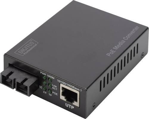 Digitus Professional DN-82160 Gigabit PoE Medienkonverter, SC Single-Modus auf RJ45, 10/100/1000MBit/s, Schwarz - Bild 1