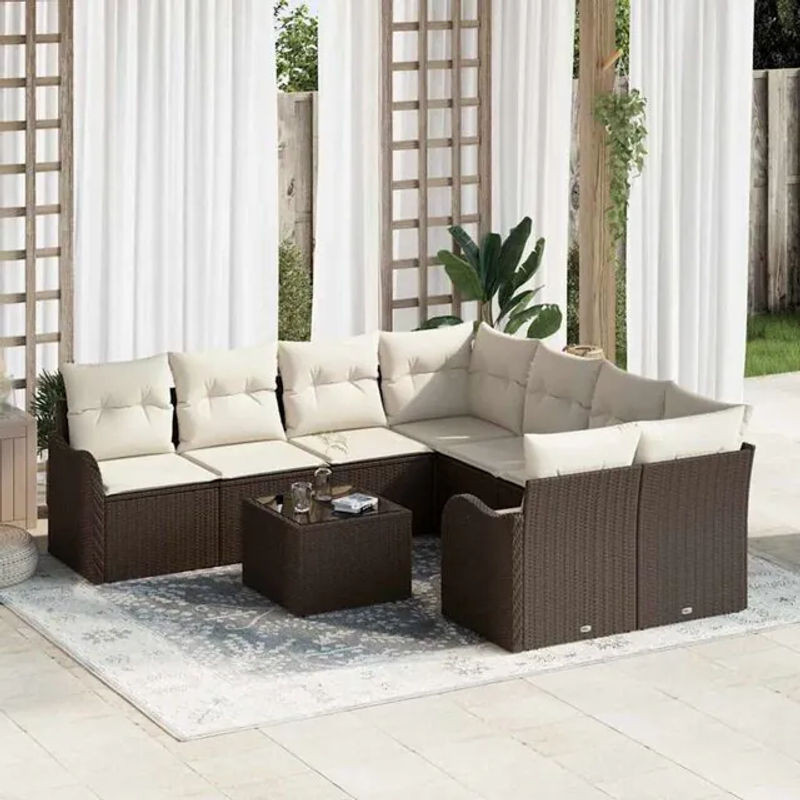 Vidaxl Garten-Sofa-Set aus Polyrattan in Braun, 9-teiliges Loungemöbel-Set mit Stahlgestell, B/T/H: 55 x 55 x 37 cm - Bild 1