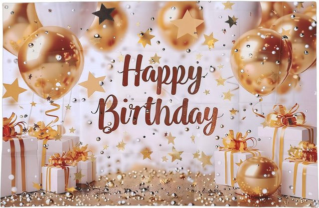 Musysh Happy Birthday Banner mit Stern-Muster in Gold und Weiß, Hintergrunddekoration für deine Geburtstagsparty - Bild 1