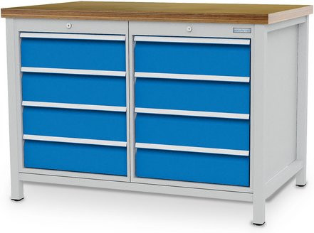Bedrunka + Hirth Kastenwerkbank aus Stahl und Holz in Grau und Blau, B/H/T: 125 x 85,9 x 75 cm - Bild 1