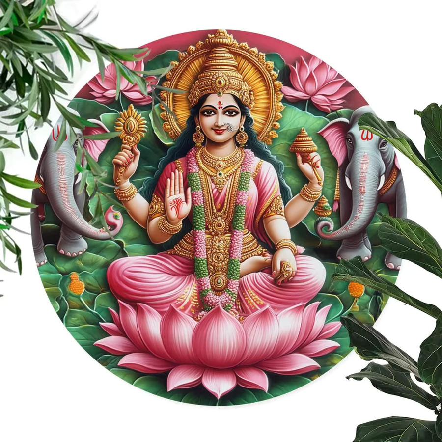 CIFBUY Runde Wandplakette Lakshmi Göttin auf Lotus aus Aluminium in Multicolour - Bild 2