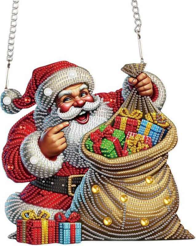 Mehrfarbiges Weihnachts-Diamant-Kunstgemälde als hängender Weihnachtsmann-Anhänger aus Kunststoff für deine Fensterdekoration - Bild 1
