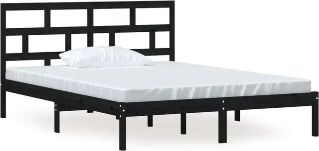 vidaXL Massivholzbett aus Kiefernholz in Schwarz, Modernes Bettgestell für Erwachsene, B/T: 150 x 200 cm - Bild 1