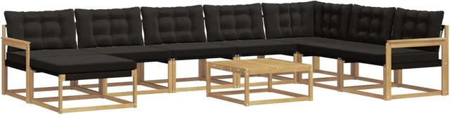 vidaXL Outdoor-Sofagarnitur 9-teilig aus Massivholz Akazie in Weiß, Schwarz und Braun mit Textilene-Bezug und wetterfesten Kissen - Bild 1