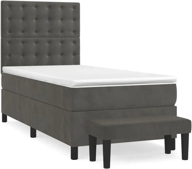 vidaXL Boxspringbett mit Matratze in Dunkelgrau aus Samt, Hybridbett mit Taschenfederkern, B/T/H: 80 x 200 x 30 cm - Bild 1