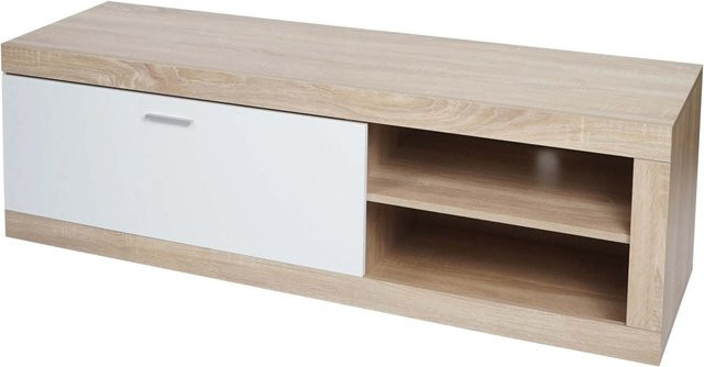MCW TV-Rack L33 Lowboard Fernsehtisch mit Staufach in Eiche-Optik und Weiß, B/T/H: 140 x 43 x 41,5 cm - Bild 1