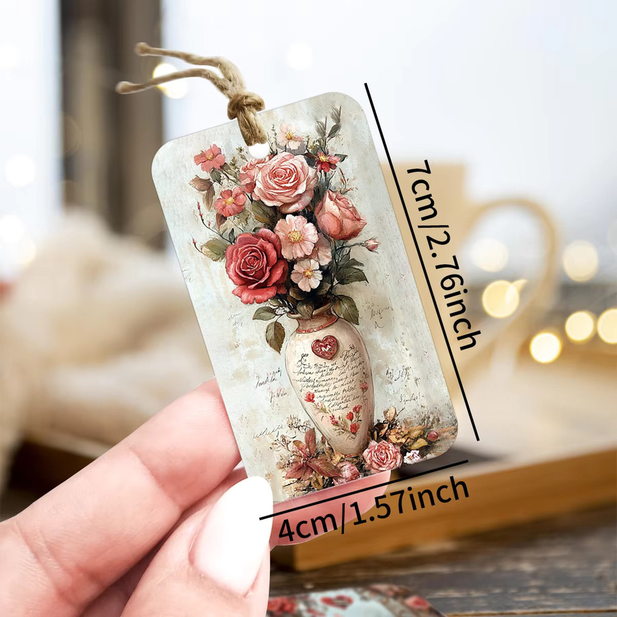 50 Stück Vintage-Gedenkanhänger aus Papier mit Hanfseil und floralem Design in Mehrfarbig - Bild 3