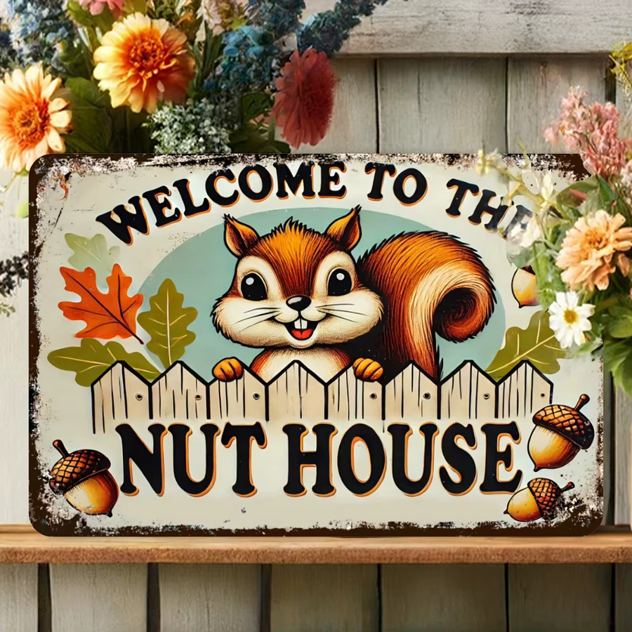 HELLOYOUNG Welcome to Nut House Schild aus Aluminium mit Eichhörnchen als Herbst-Gartendekoration, B/H: 30 x 20 cm, Mehrfarbig - Bild 4
