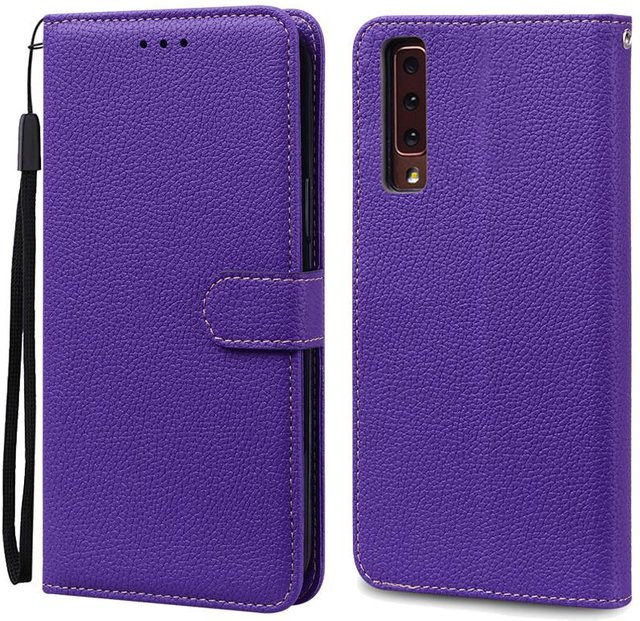 Luxus Leder Flip Case für Samsung Galaxy A7 2018 SM-A750F in Dunkelviolett - Bild 1
