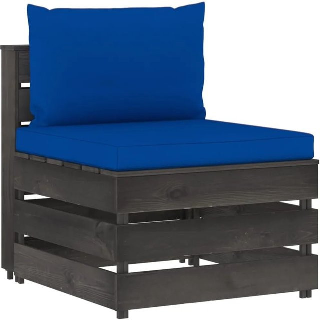 vidaXL Modulares Mittelsofa mit Kissen aus kesseldruckimprägniertem Kiefernholz in Blau-Grau - Bild 1