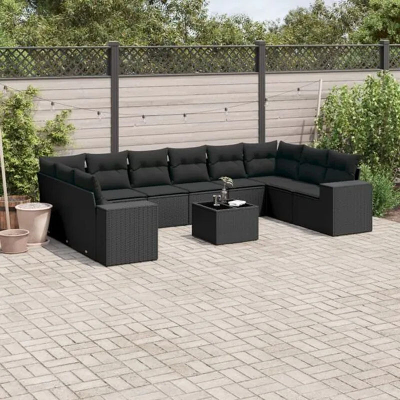 Vidaxl 11-tlg. Garten-Sofagarnitur mit Kissen aus Polyrattan in Schwarz - Bild 1