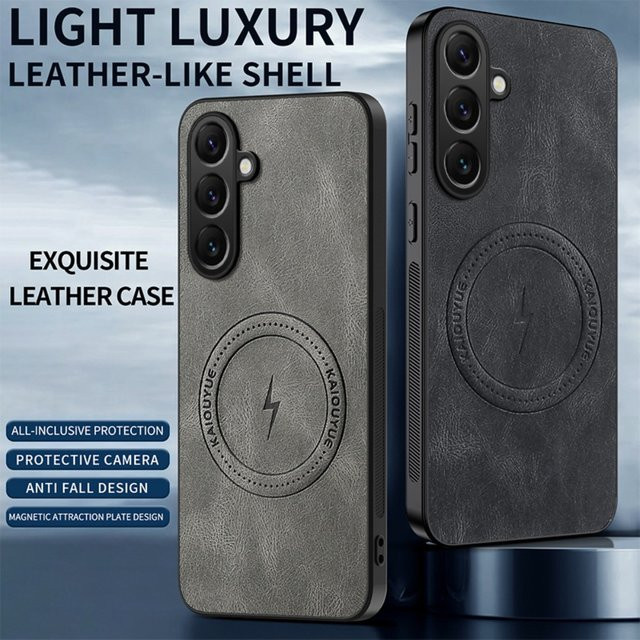 Magnetische Leder-Schutzhülle für Samsung Galaxy S26 Ultra S25 Edge S24 FE S23 S22 S21 Plus in Blau mit kabelloser Ladefunktion und MagSafe-Kompatibilität - Bild 1