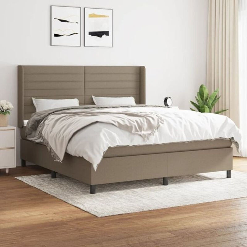 VIDAXL Boxspringbett mit Matratze in Taupe Meliert und Weiß aus Stoff und Massivholz B/T/H: 180 x 200 x 118 cm - Bild 1