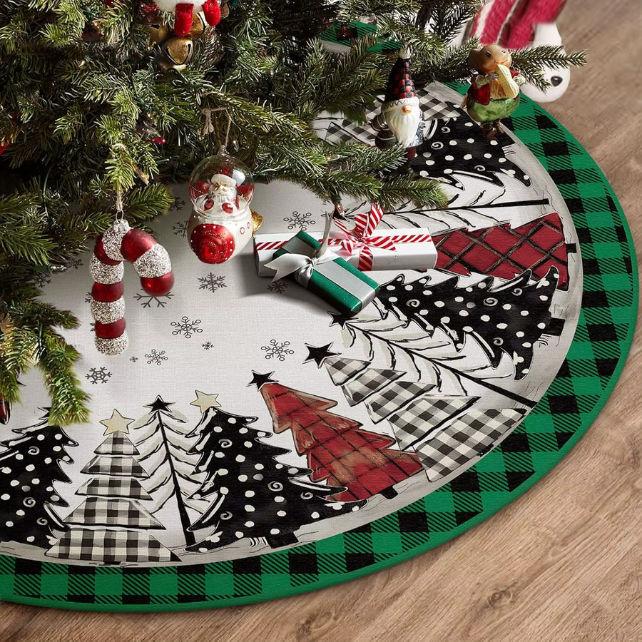VIKAMA Weihnachtsbaumrock im Grünen und Schwarzen Büffelkaro-Design für deine festliche Winterdekoration - Bild 2