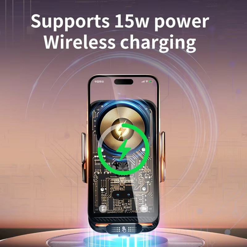 VIKEFON Intelligenter Infrarot-Autotelefonhalter mit 66W kabellosem Ladegerät und Lüftungsclip für iPhone, Samsung und Xiaomi, Schwarz - Bild 2
