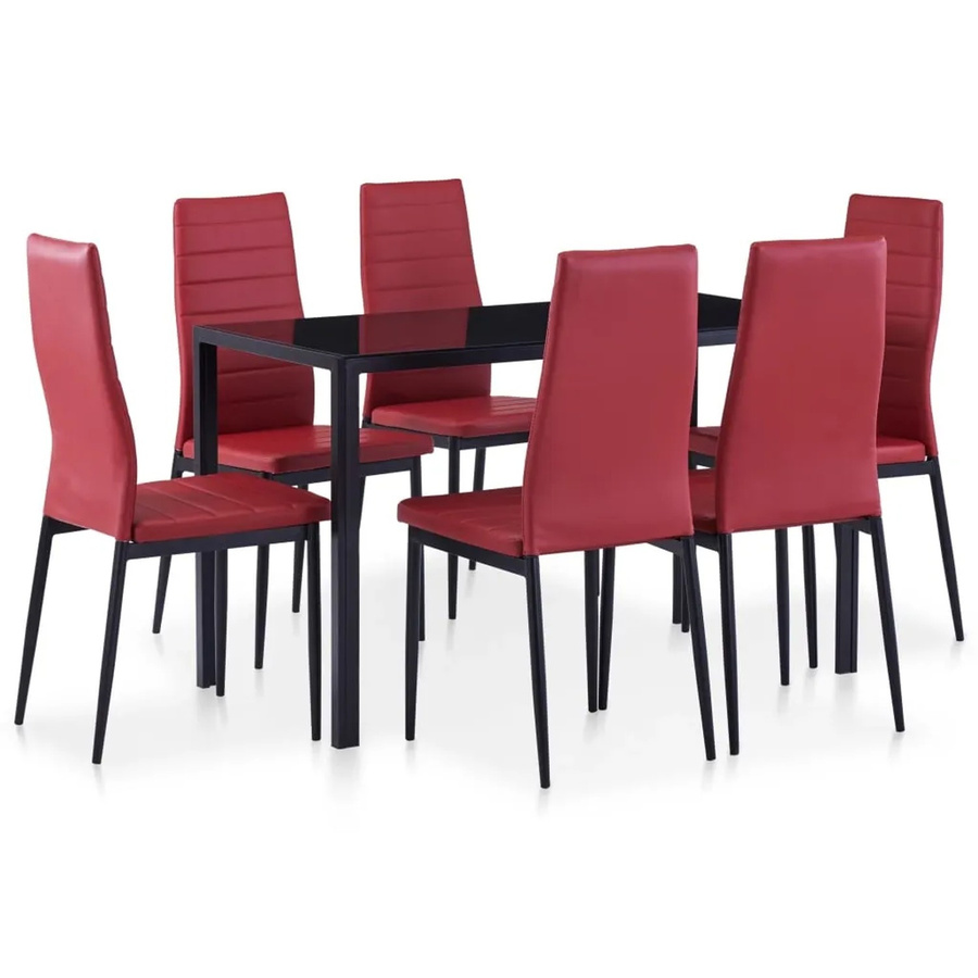 vidaXL 7-tlg. Essgruppe Weißrot Modell 1 mit Glastisch und Stühlen in modernem Design - Bild 2