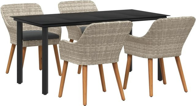 vidaXL Essgruppe 5-teilig aus Poly Rattan in Hellgrau für Garten und Außenbereich - Bild 1
