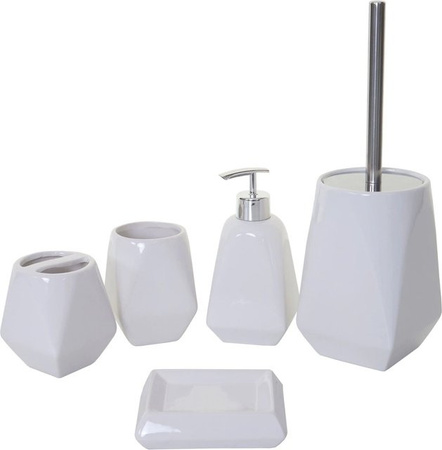 MCW Badset C71 5-teilig aus Keramik in Weiß mit Seifenspender, Seifenschale, Zahnbürstenhalter, Becher und WC-Bürste