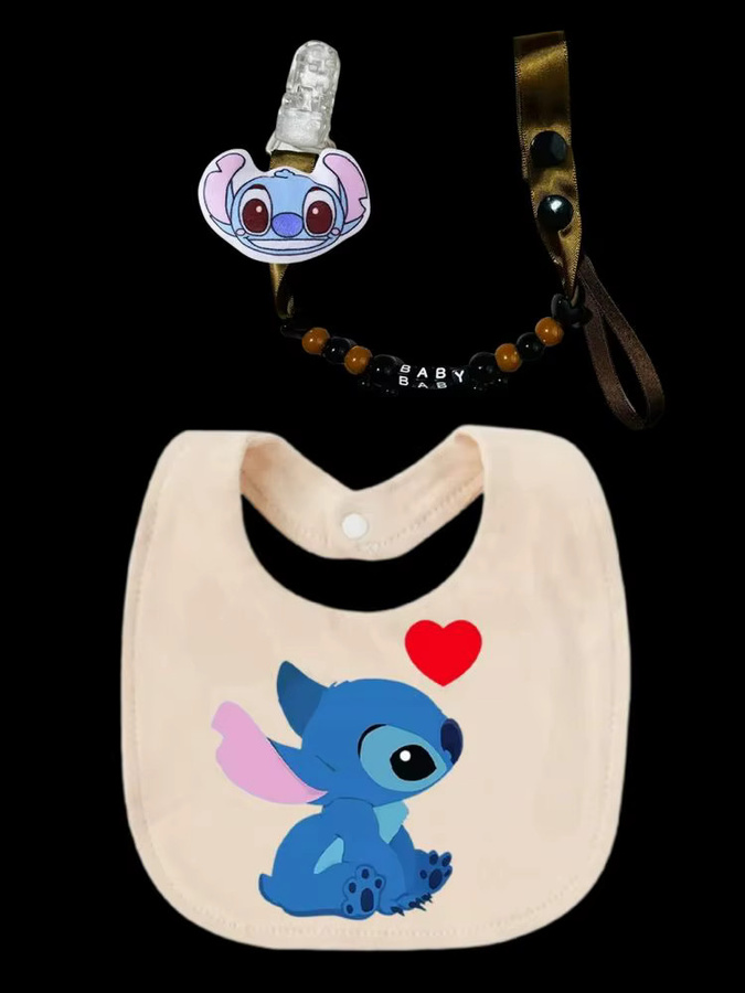 Disney Baby-Lätzchen-Set mit Cartoon-Motiv und Schnullerkette in Gold - Bild 2
