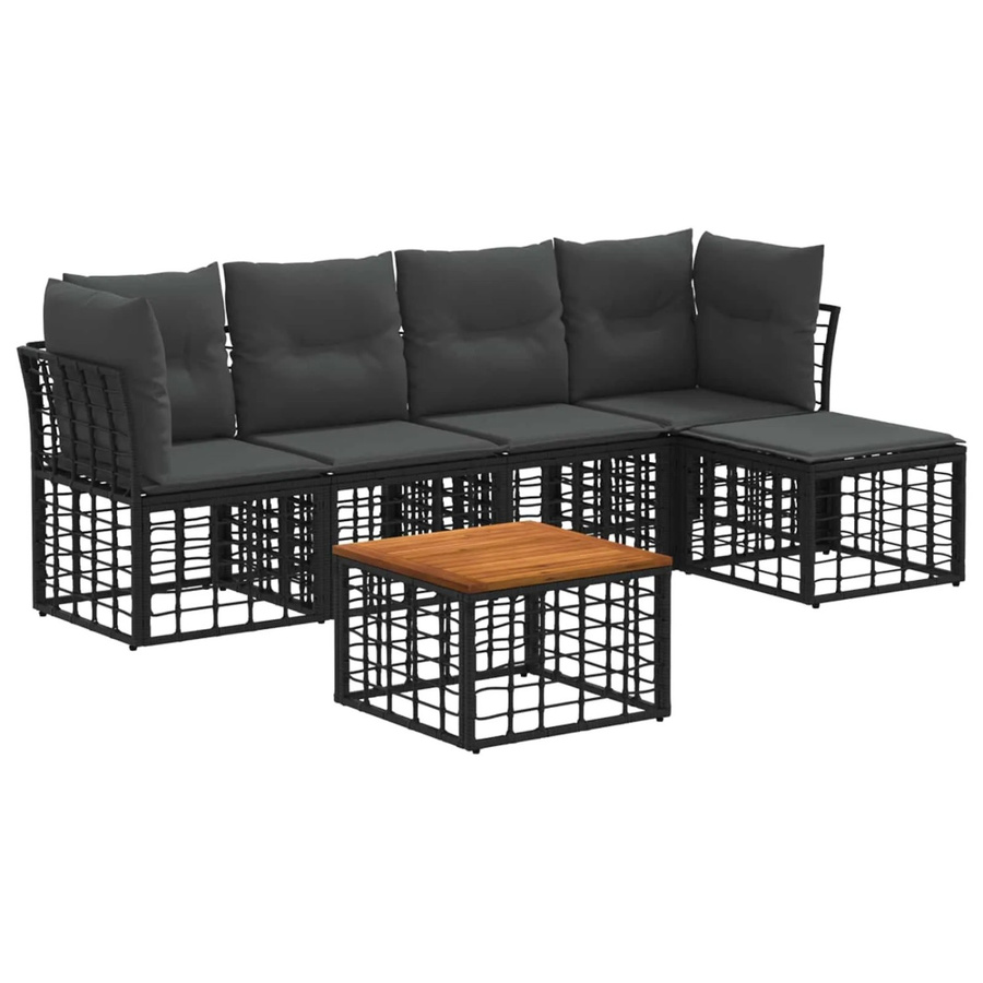 vidaXL Outdoor-Sofagarnitur aus Polyrattan in L-Form mit 6 Teilen, Schwarz und Grau, inklusive Kissen und Couchtisch - Bild 2