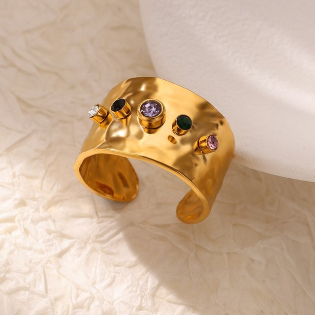 HPTOTMG Offener Ring Edelstahl, Gold, Zirkonia, Unisex - Bild 1