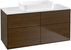 Villeroy & Boch Waschtischunterschrank Finion Wandmontiert, Walnuss Furnier Weiß Hochglanz, B/H/T: 120 x 60,3 x 50,1 cm - Bild 1