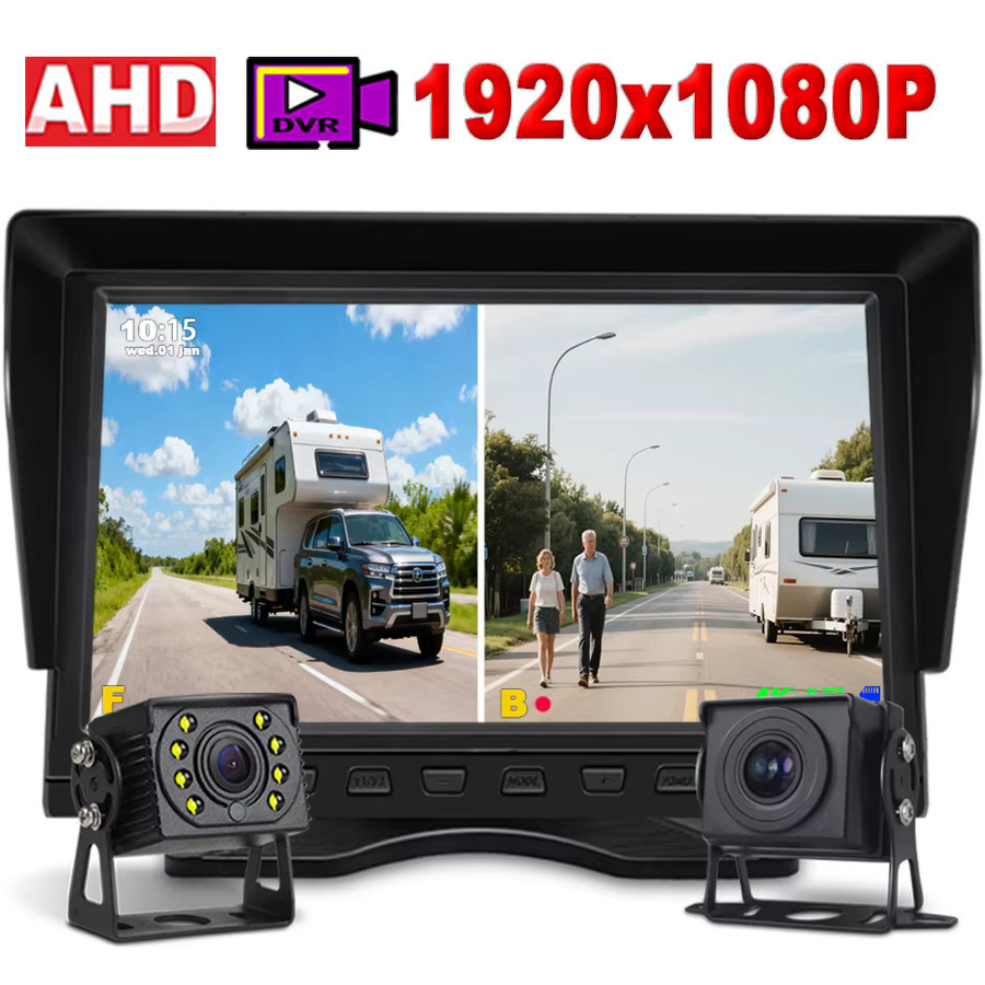 QXNY 10,1 Zoll 2CH Monitor AHD1080P Rückfahrkamera DVR Recorder mit Nachtsicht in Schwarz für 24V LKW Bus und Wohnmobil - Bild 2