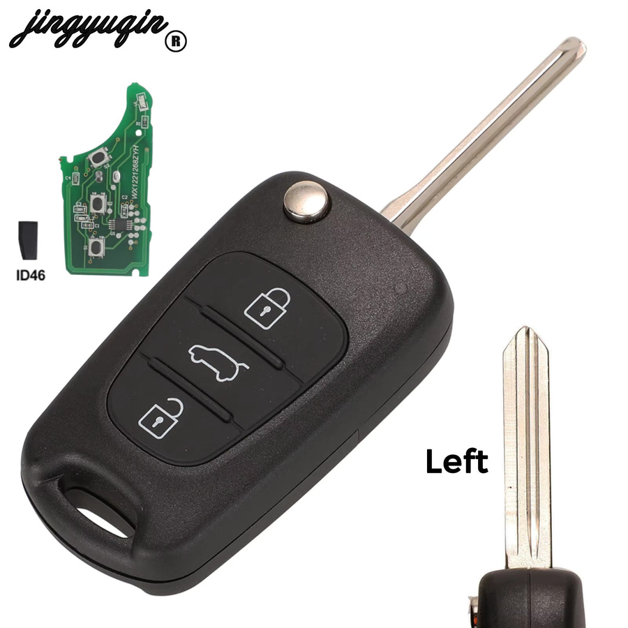 Jingyuqin Klappbarer Autoschlüssel mit 3-Tasten-Fernbedienung für Hyundai IX35 I30 ELANTRA Tucson SONATA NF, 433MHz FSK, ID46 Chip, Schwarz - Bild 3