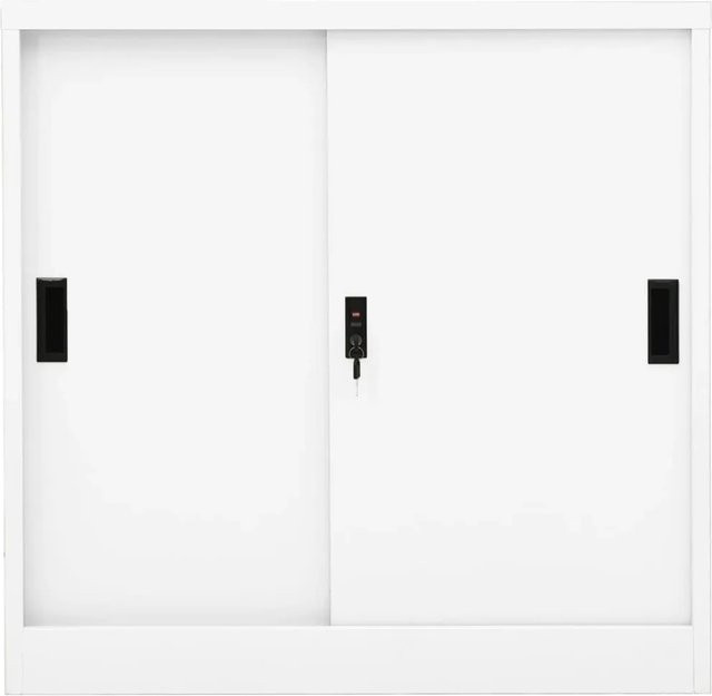 vidaXL Büroschrank aus Metall mit Schiebetüren in Weiß, B/H/T: 90 x 90 x 40 cm - Bild 1