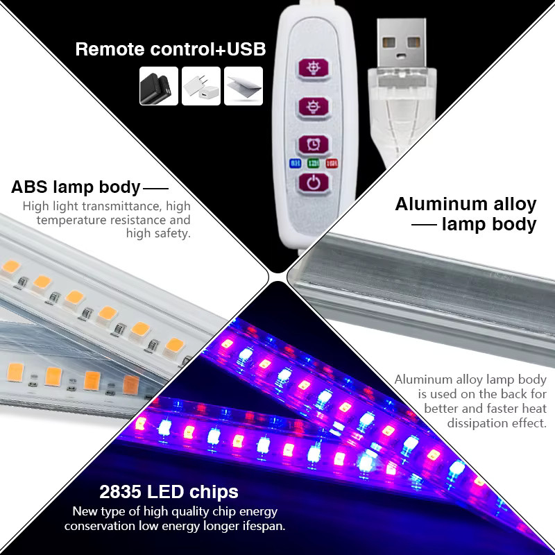 LED-Wachstumslicht mit vollem Spektrum als Pflanzenwachstumslichtleiste für Zimmerpflanzen, Blumensämlinge und Gewächshäuser, USB-Anschluss, Farbe: Weiß, Länge: 30 cm - Bild 3