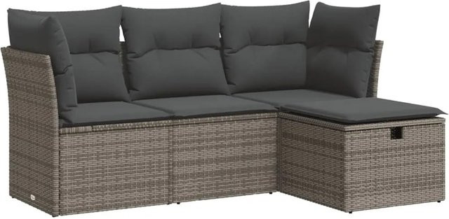 vidaXL 4-tlg Garten-Sofagarnitur in L-Form aus Poly Rattan mit Kissen in Grau - Bild 1
