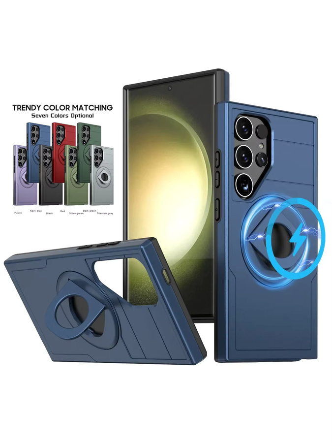 Robuste 2-in-1 Sturzsichere Hülle für Samsung Galaxy S25 Ultra S24 FE S23 S22 Plus mit magnetischem Ring-Ständer in Schwarz - Bild 6