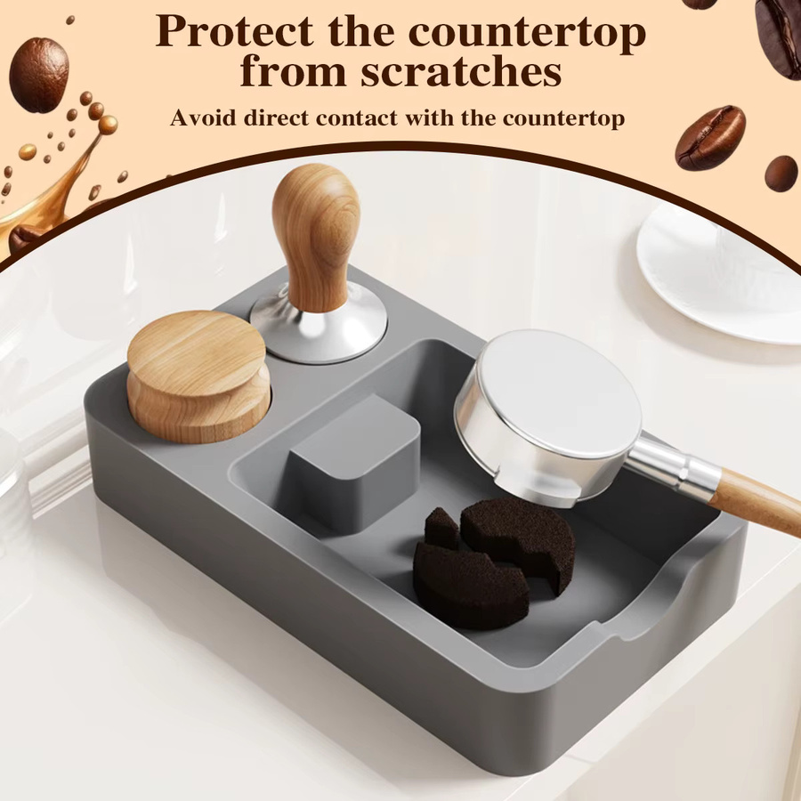 Leeseph 2-in-1 Espresso-Tampingstation und Kaffee-Organizer in Grau mit Klopfbehälter und Silikon-Einsatz für 51 mm, 54 mm und 58 mm Tamper - Bild 4