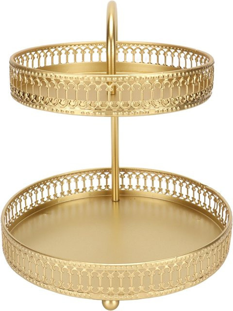 Shoemst 2-stöckiger Obstkorb aus Eisen in Gold und Beige als dekorativer Cupcake-Ständer - Bild 1