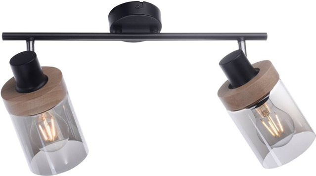 Just Light Pasqual Wand- und Deckenleuchte Schwarz aus Metall und Glas mit 2 E27 Fassungen B/H/T: 24 x 30 x 64 cm - Bild 1