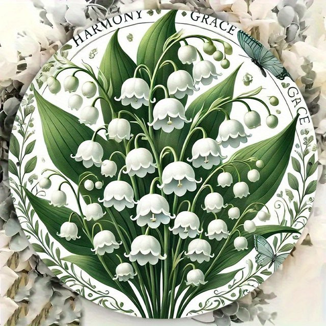 Rundes Wandschild Lilie des Tal von Potdemiel aus Metall im Vintage-Stil, floraler Dekor im Mehrfarben-Design, Durchmesser: 20,3 cm - Bild 1