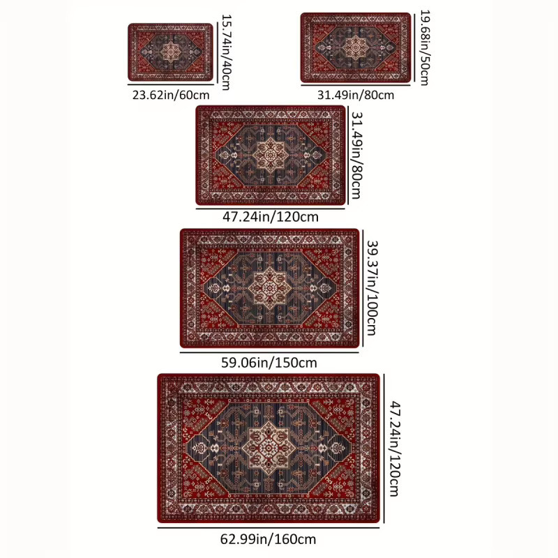 VIKAMA Vintage Perserteppich in Rot, orientalischer Teppich für Wohnzimmer und Flur, strapazierfähig und schmutzabweisend - Bild 4