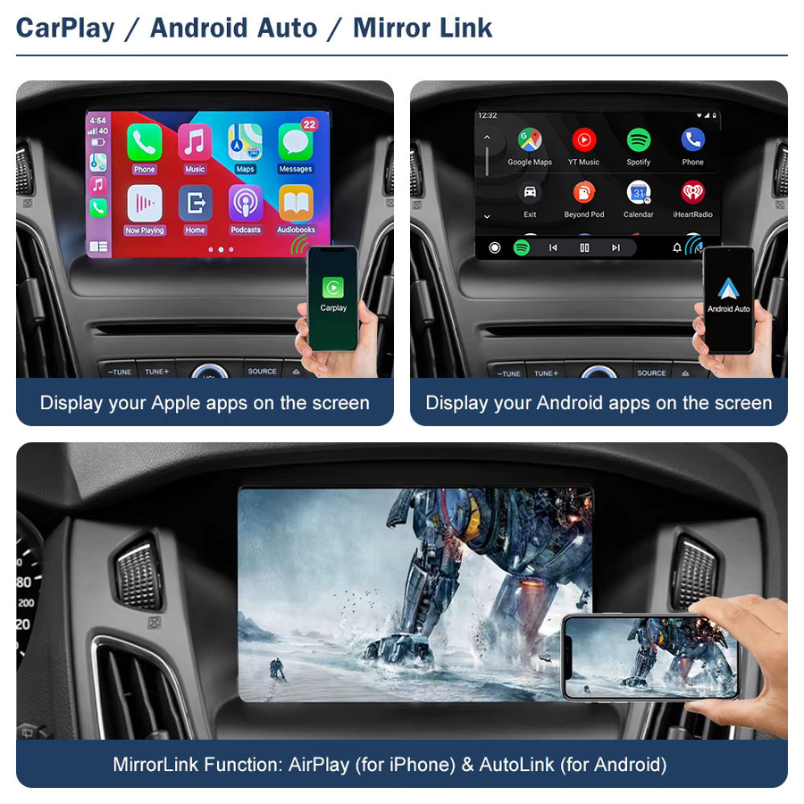 Road Top Kabelloses CarPlay und Android Auto Interface für Ford Focus Escape Fiesta C-max Sync 2 mit Mirror Link und AirPlay in Schwarz - Bild 2