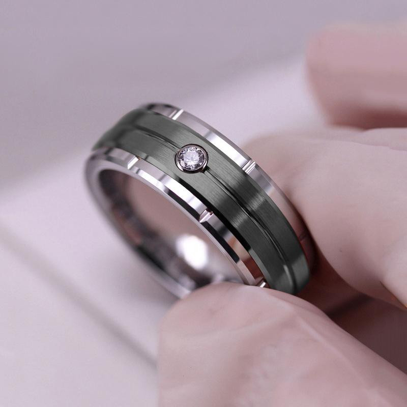 Ring Edelstahl, Doppel Nut, Zirkonia, Unisex - Bild 1