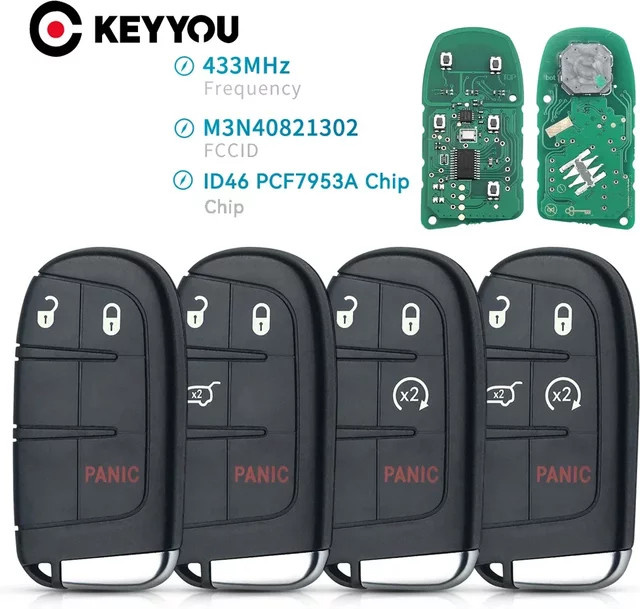 Keyyou Smart Remote Autoschlüssel 433MHz ID46 für Chrysler 300C, Dodge Charger, Dart, Durango und Jeep in Schwarz (FCC: M3N-40821302) - Bild 1