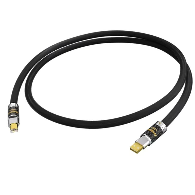 HighBass Hi-End USB 2.0 Kabel aus reinem 5N Silber A auf B/A auf EIN für HiFi Audio Verstärker Soundkarte und DAC in Schwarz - Bild 2