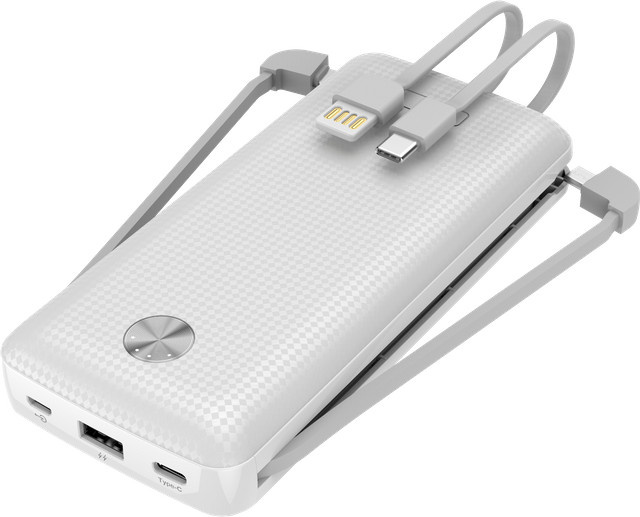Felixx Powerbank Carbon 20.000 mAh in Weiß mit USB-C, Lightning, USB-A und Micro-USB Anschlüssen - Bild 1