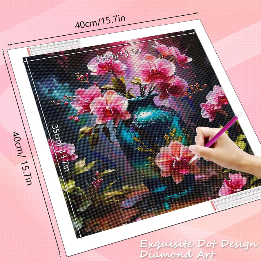 HUACAN 5D Diamantmalerei Orchidee Blume Mosaik Wanddekoration DIY Vollplatz Runde Dekoration in Mehrfarbig - Bild 2