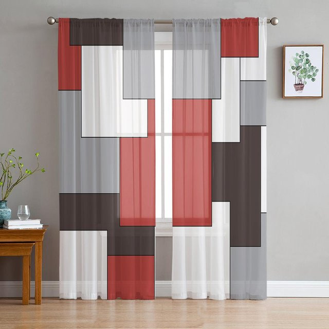 Super Six Transparente Tüllvorhänge mit abstraktem Linienmuster in Multicolour, Breite: 135 cm, Höhe: 244 cm - Bild 1