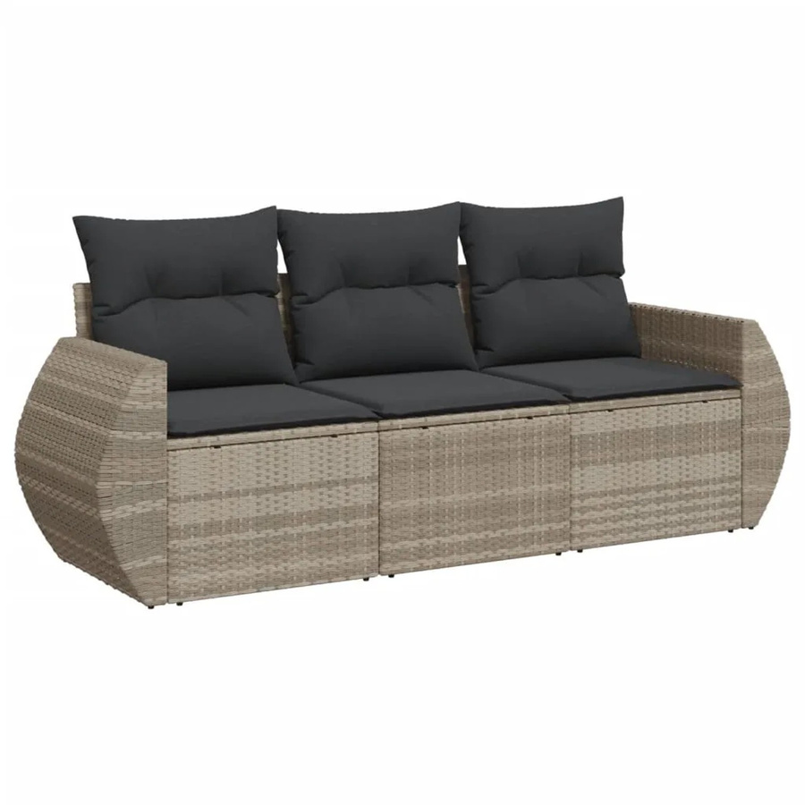 vidaXL 3-tlg Garten-Sofagarnitur aus PE-Rattan in Hellgrau mit Kissen und pulverbeschichtetem Stahlgestell - Bild 2