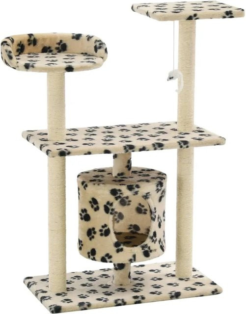 vidaXL Katzen-Kratzbaum mit Höhle und integriertem Spielzeug in Beige mit Pfoten-Muster, Höhe: 95 cm - Bild 1