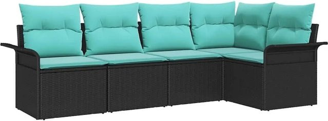 vidaXL Gartensofa-Set aus Poly-Rattan in Schwarz mit 5 Teilen, L-Form mit integriertem Polster-Speicher und wetterfesten Kissen für Terrasse und Garten - Bild 1