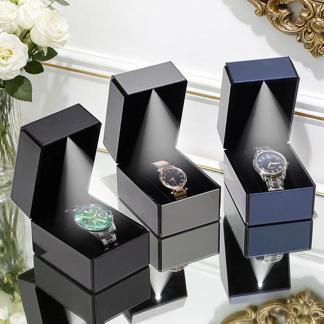 FancyWrist Uhrenbox, 1-Fach Flip-Box, PU-Leder, mit Beleuchtung, Unisex - Bild 1