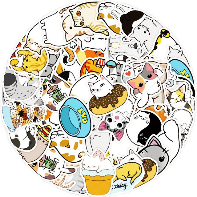 50 Stück Wasserdichte Katze Cartoon Aufkleber von BulingBulingStickers Shop in Multicolour für Telefon, Notebook und Laptop - Bild 1